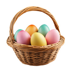  Easter eggs in a wicker basket isolated on white background