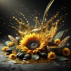 Golden Essence: Sunflower Oil Pouring Over Bloom