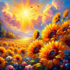 Bright Sunflowers in Oil Painting Style
