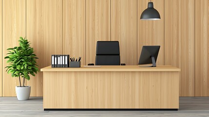 Modern Office Reception Area with Minimalist Design and Greenery