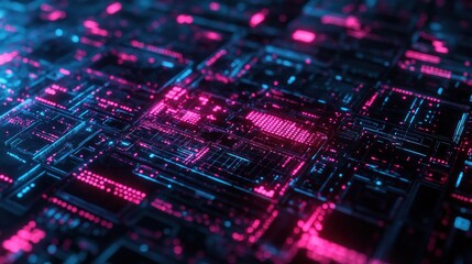 Obraz premium Neon Circuit Board, Digital Data Flow, Tech Background, Abstract Art