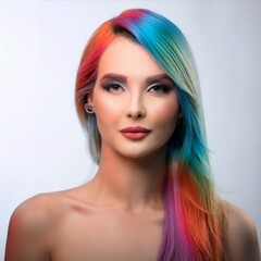 Fototapeta premium A conceptual portrait of yang woman with colorful hair