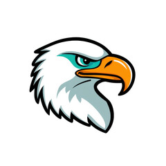 Obraz premium Cartoon eagle head illustration with orange beak and turquoise eye, transparent background