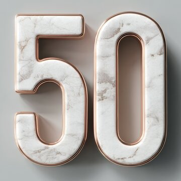 3D Zahl 50 in Wei&szlig;marmor