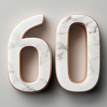 3D Zahl 60 in Wei&szlig;marmor

