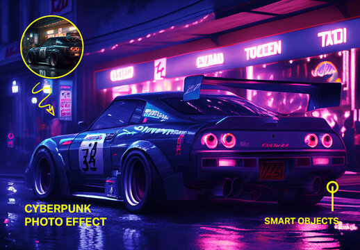 Cyberpunk Neon Glow Photo Effect Design