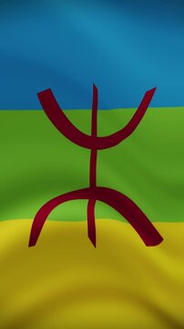 Berber Waving Flag in Vertical Orientation. Realistic Flag Animation. Seamless Loop Background.