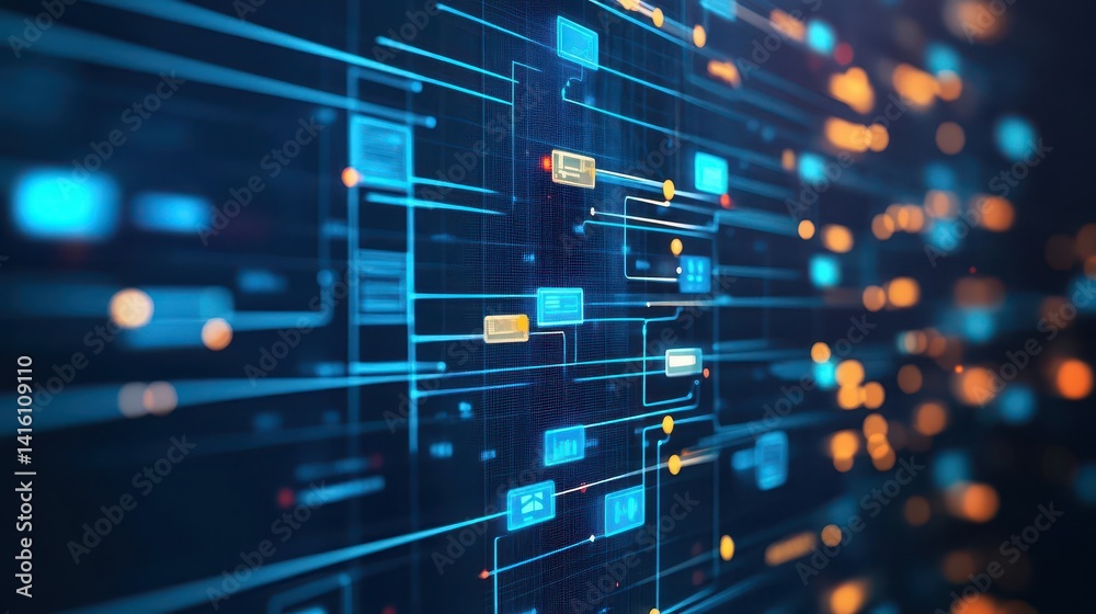 Poster abstract network connections on a screen, symbolizing business communication