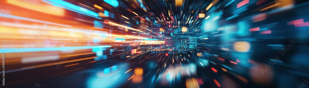 Poster Abstract motion blur of high speed technology in a tech circle