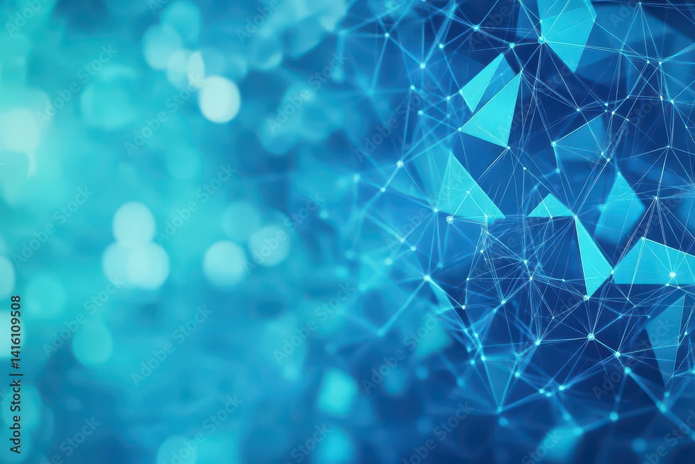 Aufkleber Abstract Plexus Blue Geometrical Shapes Connection And Web Concept Digital, Communication And Technology Network Background With Moving Lines And Dots