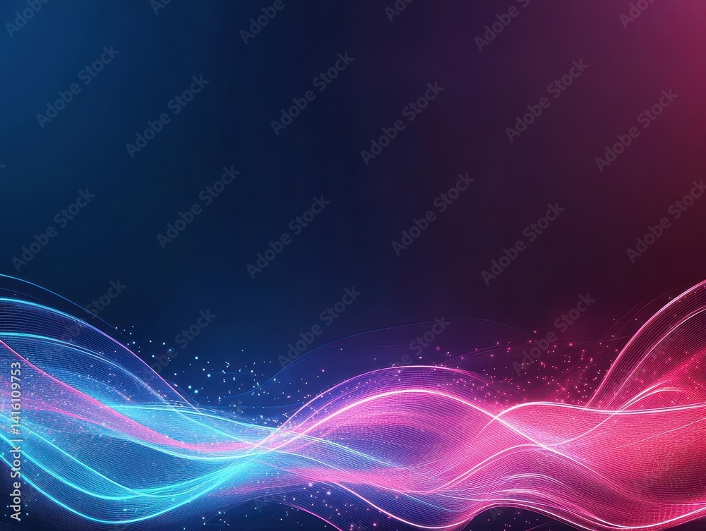 Poster Abstract red and blue light waves flowing smoothly against a dark background, creating a futuristic and dynamic design with vibrant energy and fluid motion