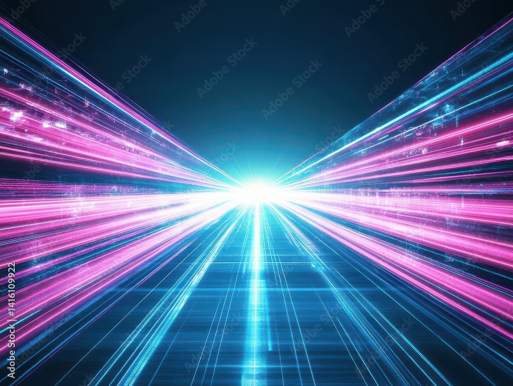 Poster abstract scifi background image featuring a double exposure effect vibrant pink and blue streaks cre