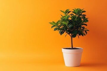 Fototapeta premium Vibrant potted plant against a bold orange backdrop.