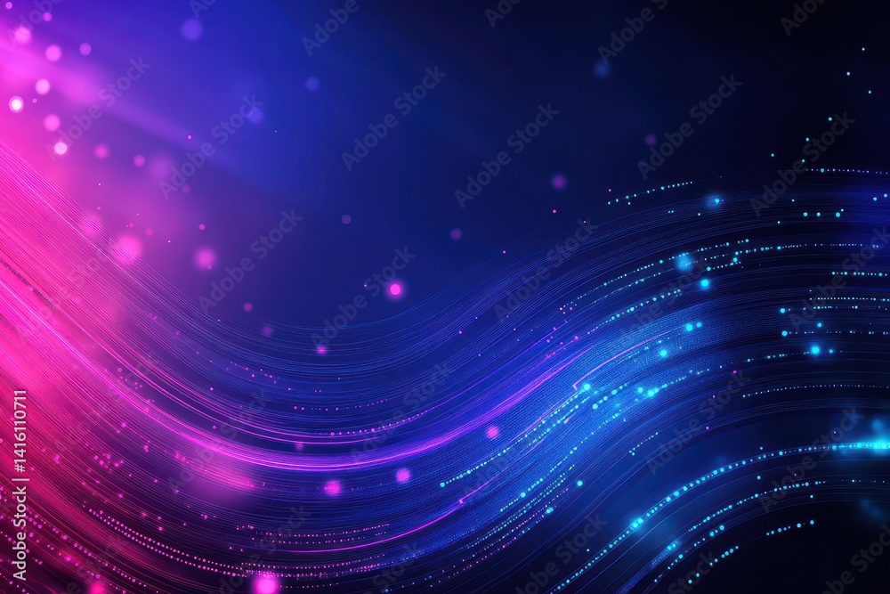 Poster Abstract waving particle technology background Abstract wave moving dots flow particles