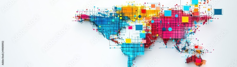 Poster Abstract world map, concept of global network and connectivity isolated on white background Generative AI
