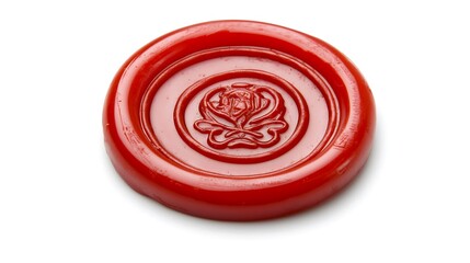 Red Wax Seal with Intricate Floral Design on White Background