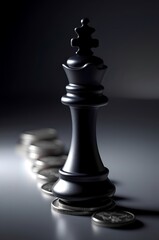 Chess king stands tall with pawn pieces lined up in a row.