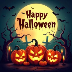 Happy Halloween Pumpkins and Moon