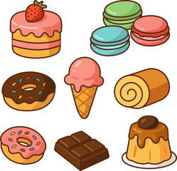 Delicious Sweets and Treats Colorful Illustration of Pastries, Cakes, and Ice Cream