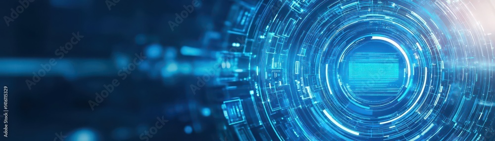 Poster background with blue technology and abstract digital technology circle copy space