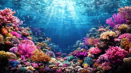 Obraz premium Stunning vibrant coral reef underwater scene diverse marine life colorful ocean wildlife