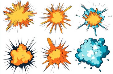 Comic book explosion effects. Different shapes and colors of cartoonish explosions, suitable for illustrations, web graphics, etc