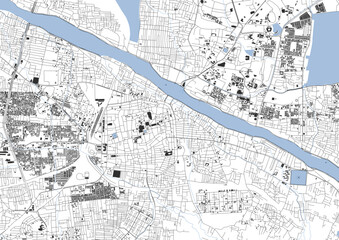 Obraz premium vector map of highway, buildings and waterway in madurai, india with black and white theme colors detail