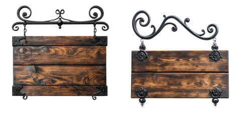 Ornate Wooden Signs with Decorative Metal Holders for Display Use