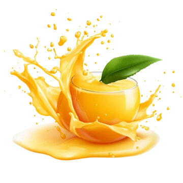 mango with dynamic mango lasse juice splash on white background