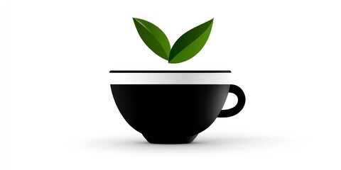 Black cup with green leaves representing International Tea Day  