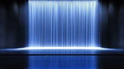 Illuminated water curtain cascading in a modern space showcasing artistic design and tranquility