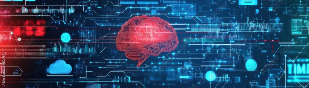 Leinwandbilder Big data analytics AI technology Neural network and artificial intelligence analyzing complex information Data flow and pipeline for automated business analytics illustration High