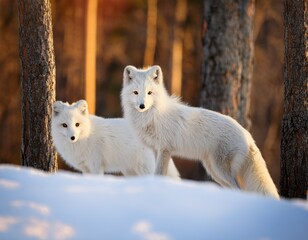 white male and female fox in the snow in the woods
