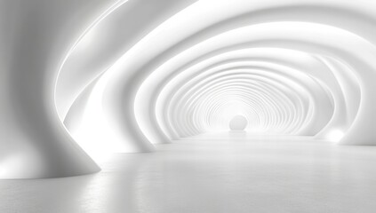 Obraz premium Abstract white tunnel with glowing arches.