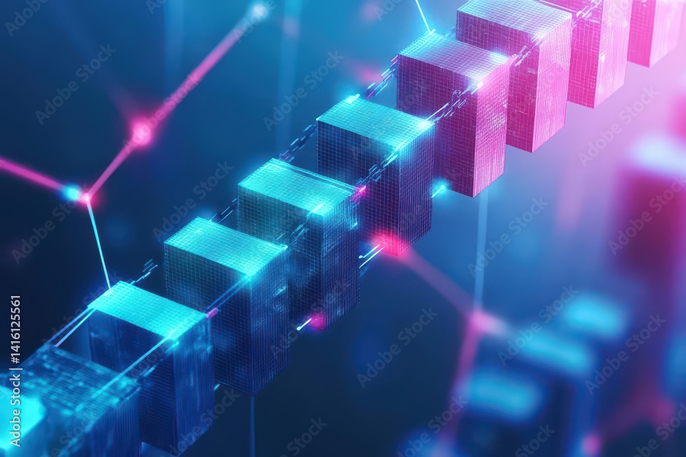 Poster Blockchain Compliance Network Bridging the Digital Divide, digital bridge constructed from blockchain blocks,
