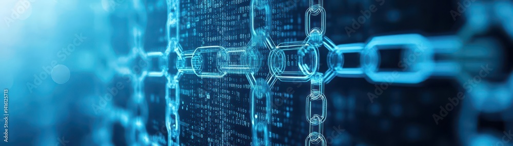 Poster blockchain the new technology transfer digital information with digital background