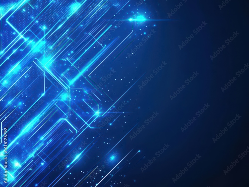 Poster Blue abstract background with blue glowing geometric lines Modern shiny blue diagonal rounded lines pattern Futuristic technology concept Suit for poster