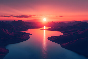Serene sunset over a winding river valley