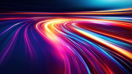 Vibrant Light Trails Creating Dynamic Flow on Dark Background Ideal for Abstract and Futuristic Themes