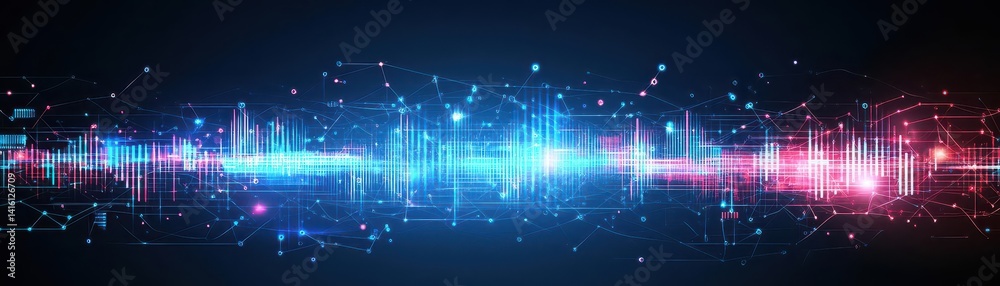 Poster Blue particle line wave abstract technology background modern design with copy space, Vector illustration for your business and web banner design