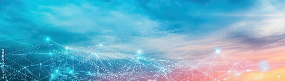 Aufkleber blue sky and network connection lines cloud technology