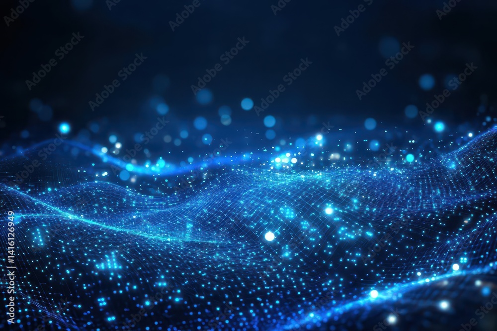 Poster blue wave shape abstract technology backgroundDark blue and glow particle abstract backgroundBlue social network backgroundTechnology Network Background