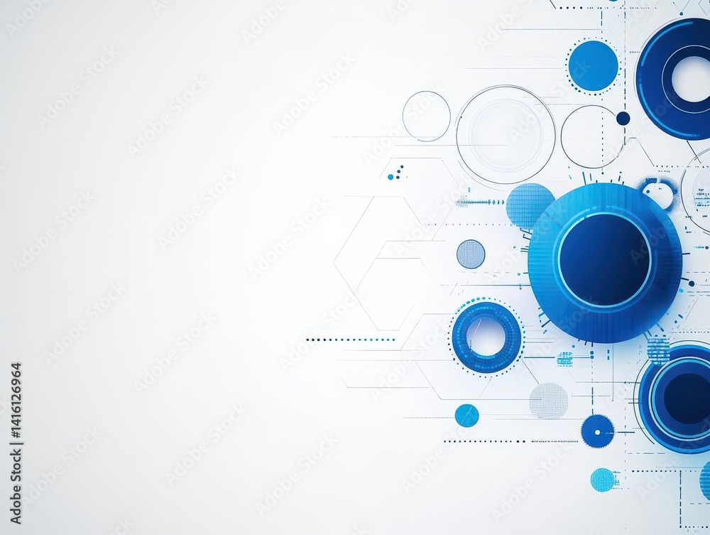 Aufkleber Blue white abstract geometric tech background with linear circles Vector minimal futuristic design
