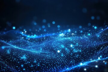 Obraz premium blue wave shape abstract technology backgroundDark blue and glow particle abstract backgroundBlue social network backgroundTechnology Network Background