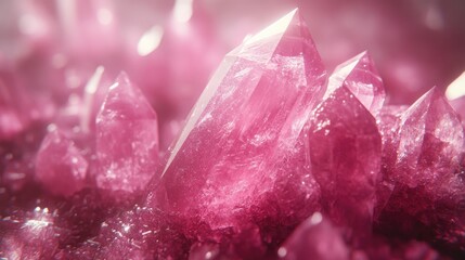 Fototapeta premium Cluster of shiny, pink crystals. Close-up showcasing their sharp, geometric forms and textures