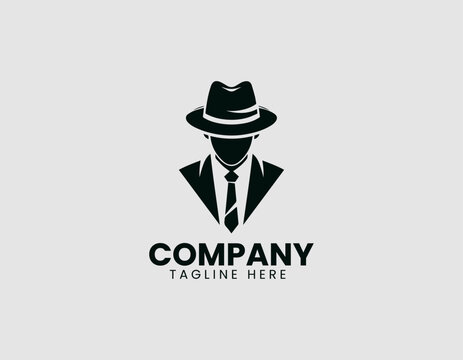Silhouette of Mystery: An evocative vector logo of a figure in a fedora and suit, exuding an air of intrigue and sophistication, perfect for a business, creating a memorable brand identity.
