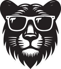 Obraz premium panther head with sunglass vector, panther head silhouette vector, vector illustration black and white