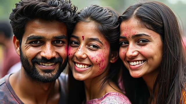 Indian friends smiling, symbolizing love, unity, and cultural tradition
