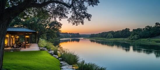 Fototapeta premium Tranquil outdoor scene with a river and beautiful twilight