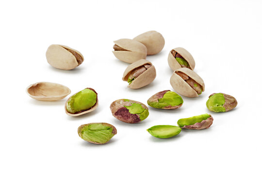 pistachio nuts on white background